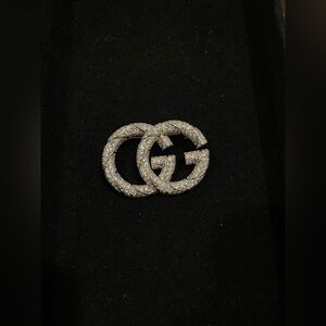 Fashion Jewelry Stamped Sparkling Silver Double G Brooch